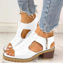 Cargar imagen en el visor de la galería, Libiyi Peep Toe Cutout Zipper Chunky Heeled Sandals - Libiyi