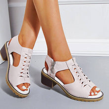 Cargar imagen en el visor de la galería, Libiyi Peep Toe Cutout Zipper Chunky Heeled Sandals - Libiyi