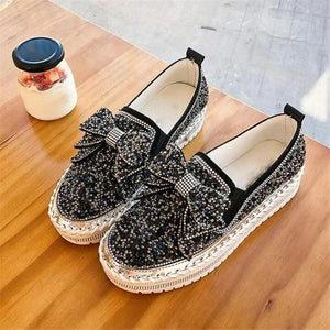 👡Libiyi Women Shining Rhinestone Slip-on Loafers with Cute Bowknot - Libiyi