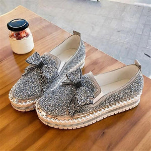 👡Libiyi Women Shining Rhinestone Slip-on Loafers with Cute Bowknot - Libiyi