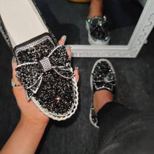 Carregar imagem no visualizador da galeria, 👡Libiyi Women Shining Rhinestone Slip-on Loafers with Cute Bowknot - Libiyi