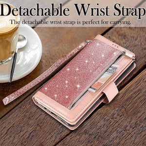 Bling Wallet Case with Wrist Strap for Samsung A12 - Libiyi