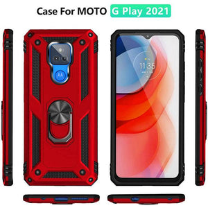 Luxury Armor Ring Bracket Phone case For Moto G Play 2021 With Screen Protector - Libiyi