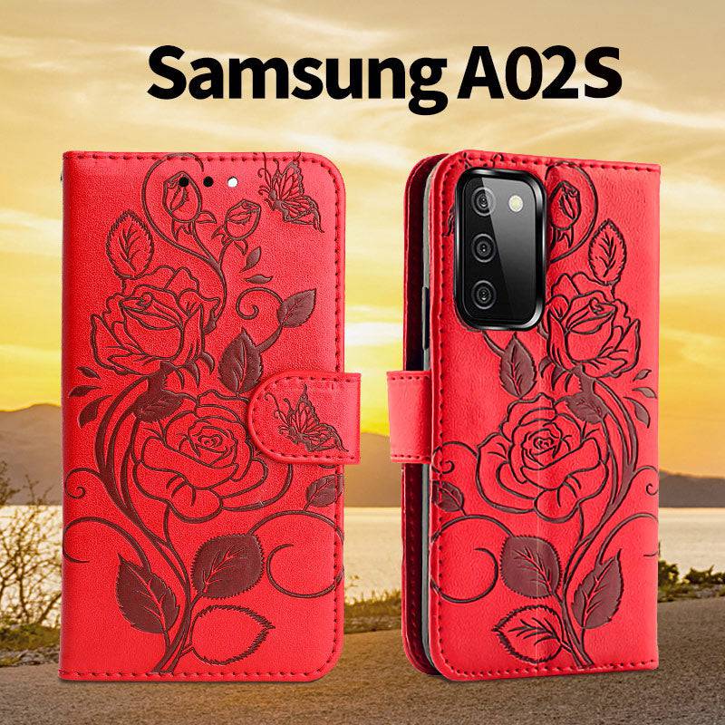 3D Embossed Rose Wallet Case For Samsung A02S - Libiyi