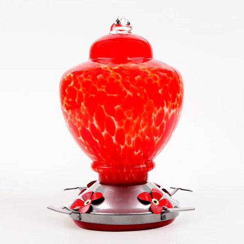 Hand Blown Glass Hummingbird Feeder  - 38 Ounces - Libiyi