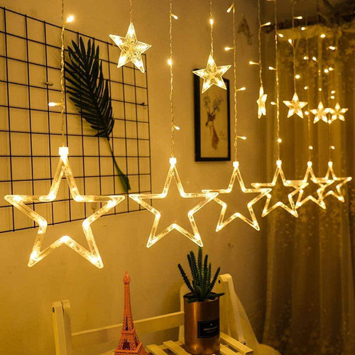 LED Star Curtain Lights 12 Stars 8 Modes Christmas String Lights - Libiyi